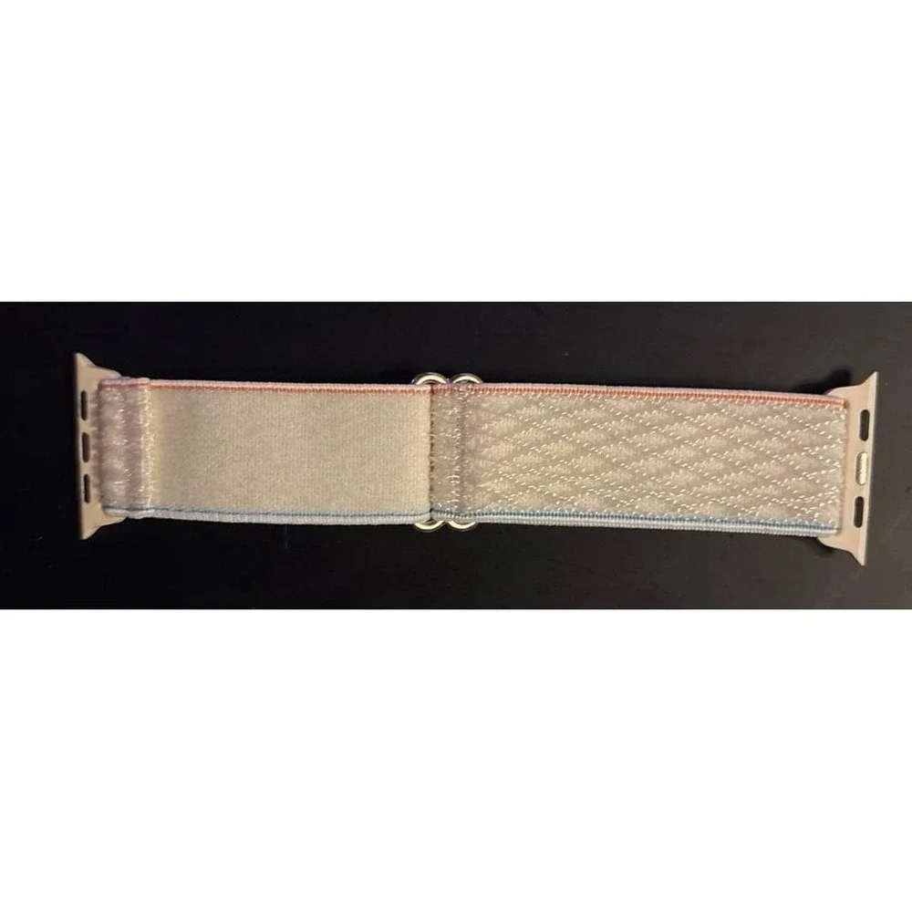 NEW Woven Nylon Stretch Band in White/Pastel Trim for Apple Watch 38mm/40mm/41mm